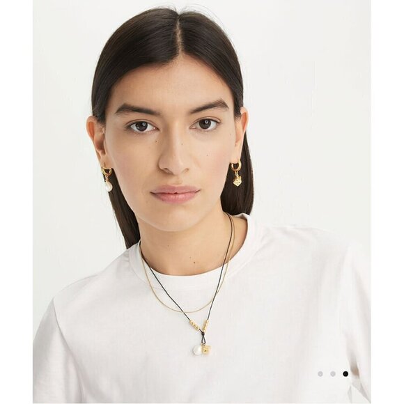 Tory Burch Women's Kira Charm Mismatched Drop Earrings in Rolled Brass Gold OS - Picture 10 of 12